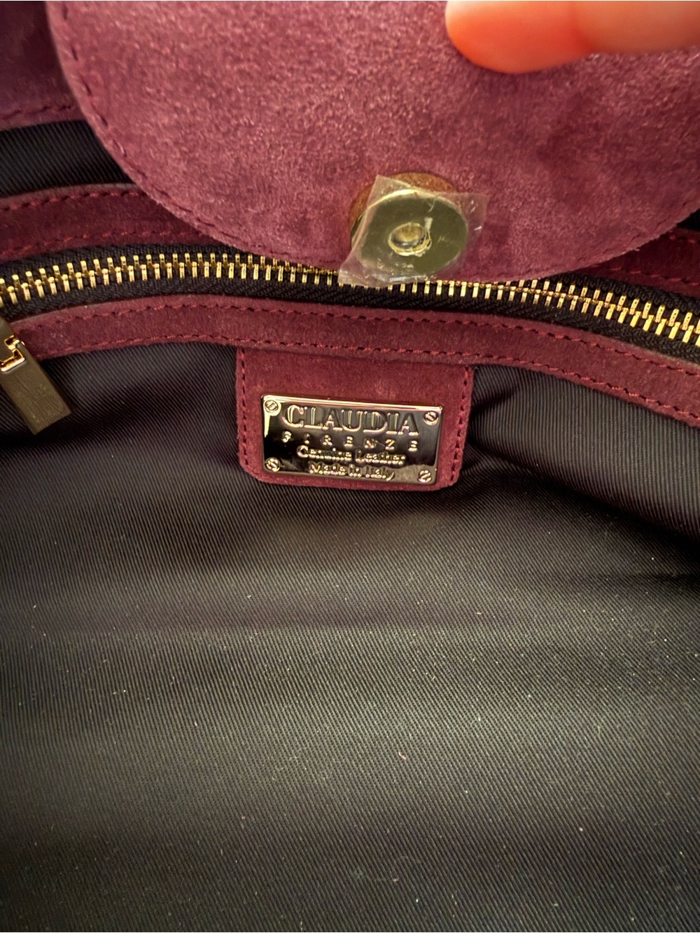 NWT CLAUDIA FIRENZE Suede Handbag East/West Style Burgundy/ Deep Wine - Picture 12 of 13